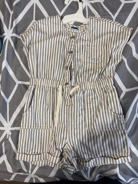 Old Navy Cream and Navy Striped Short Romper